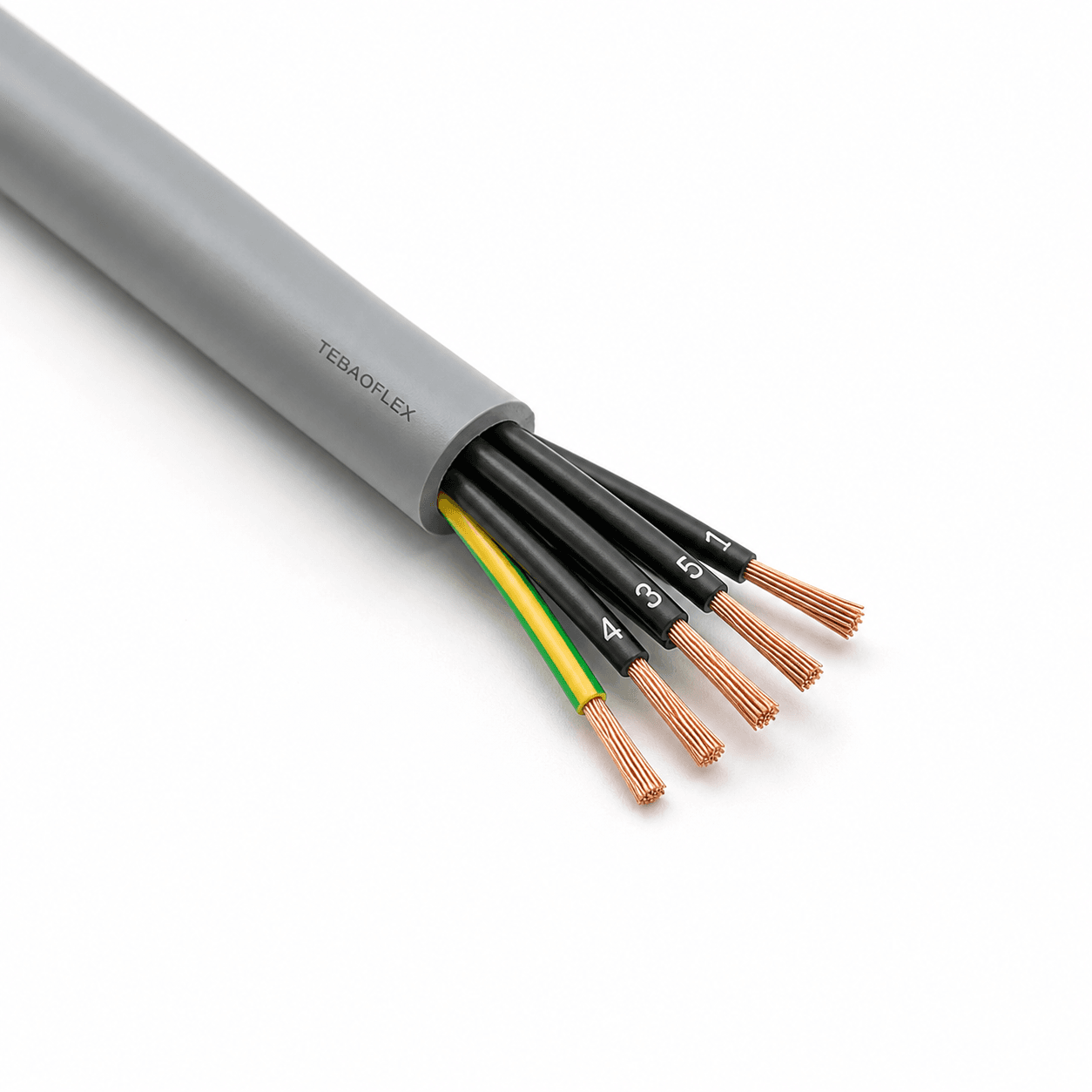 JZ-500 PUR control cable with TEBAOFLEX marking and exposed control cores
