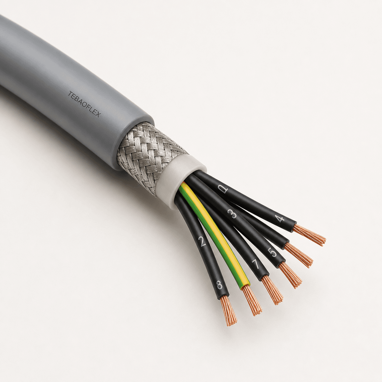 Screened control cable with copper braid for industrial equipment