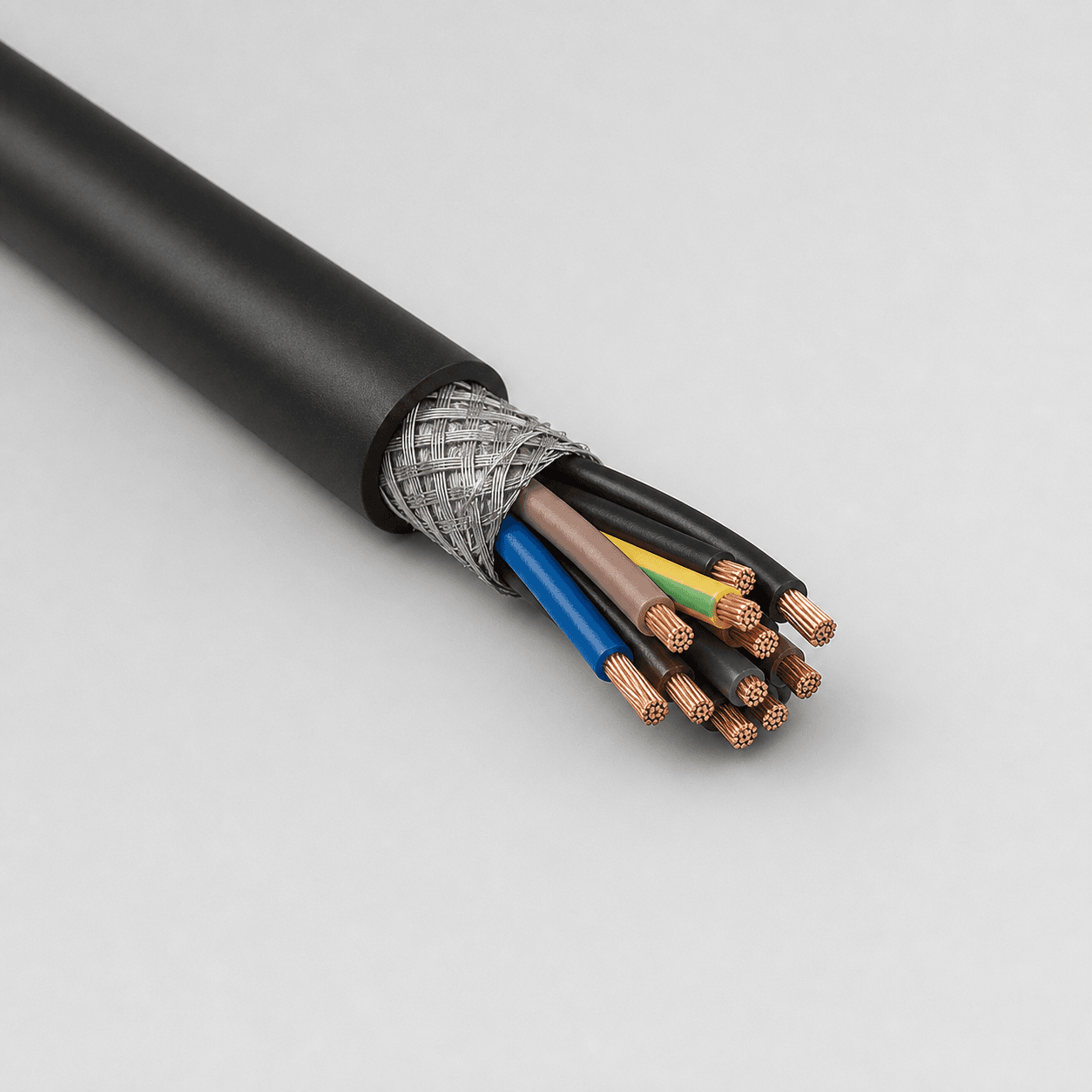 Screened PUR crane cable for festoon and drag chain applications