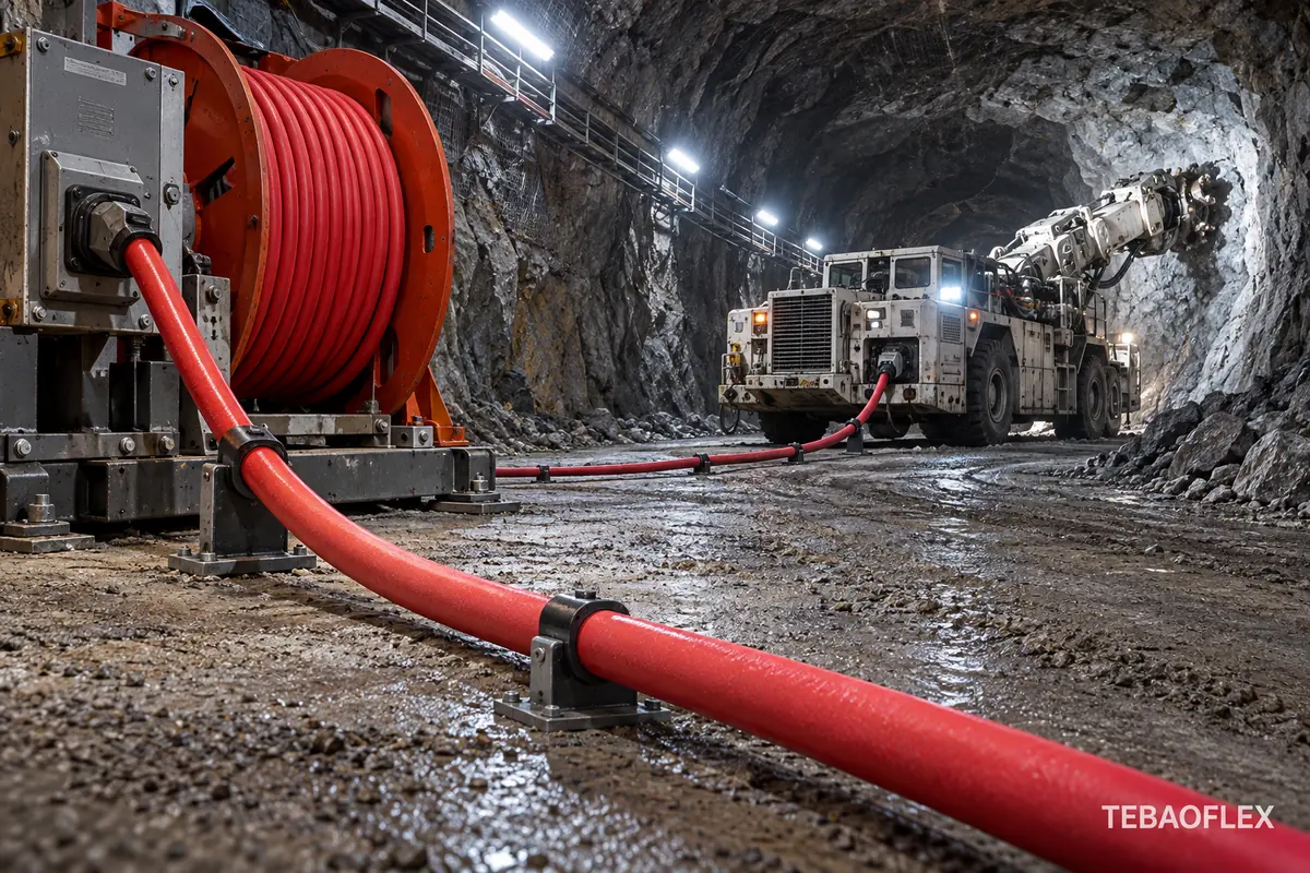 (N)3GHSSHCH 3.6/6 kV mining cable powering mobile tunneling equipment in an underground mine