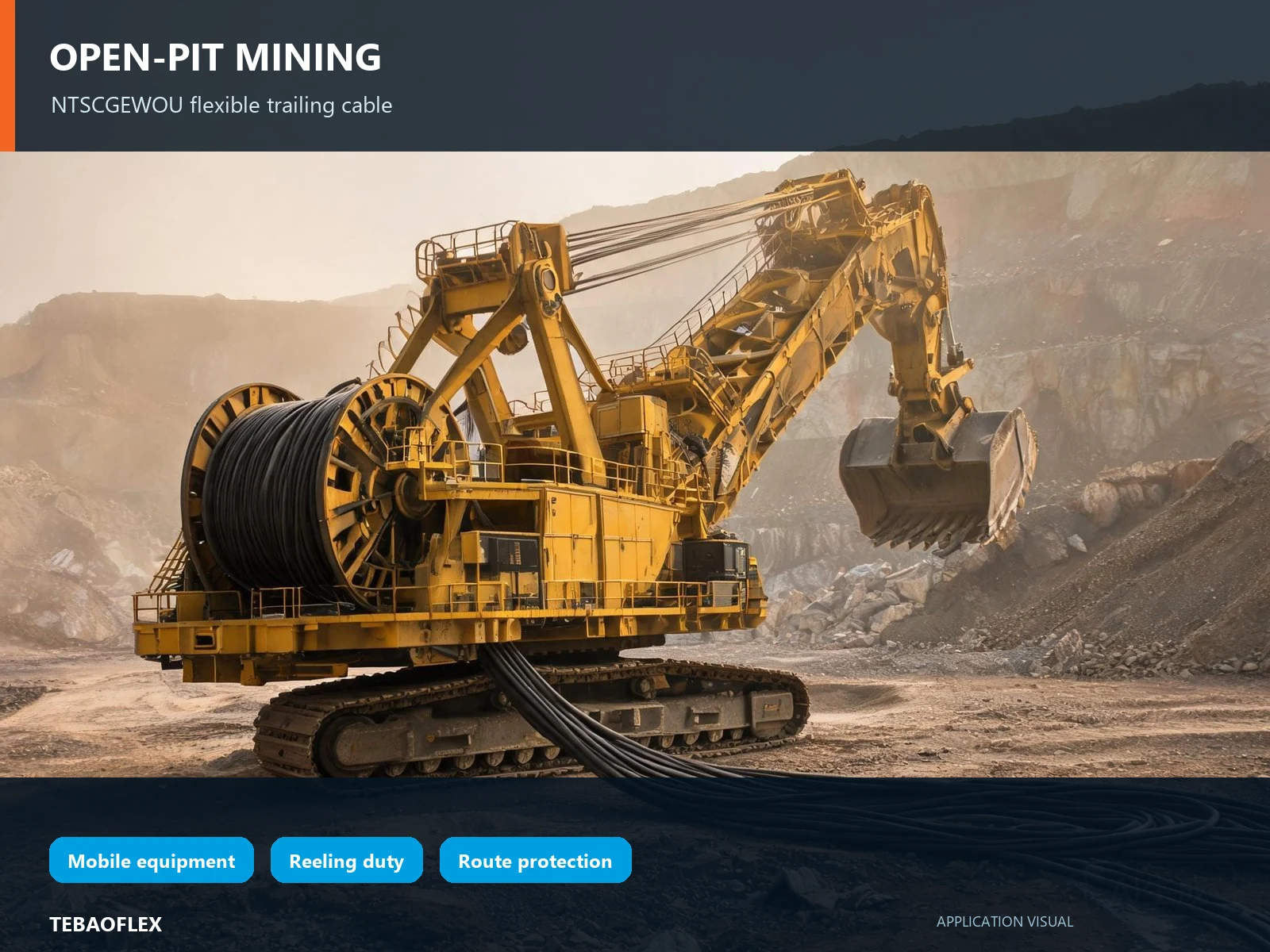 NTSCGEWOU trailing cable supplying a mining excavator in an open-pit operation