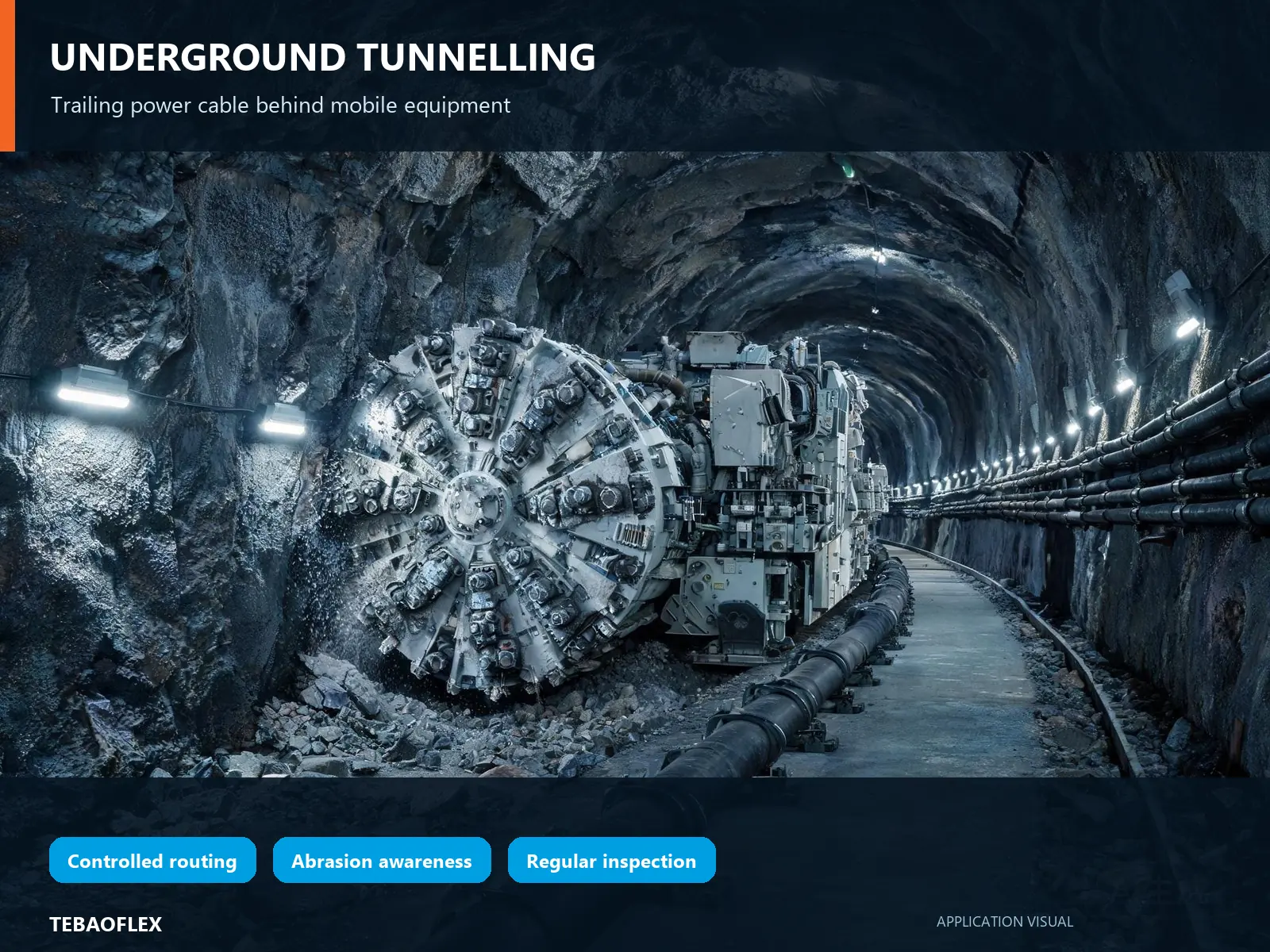 NTSCGEWOU trailing cable routed behind a tunnel boring machine underground