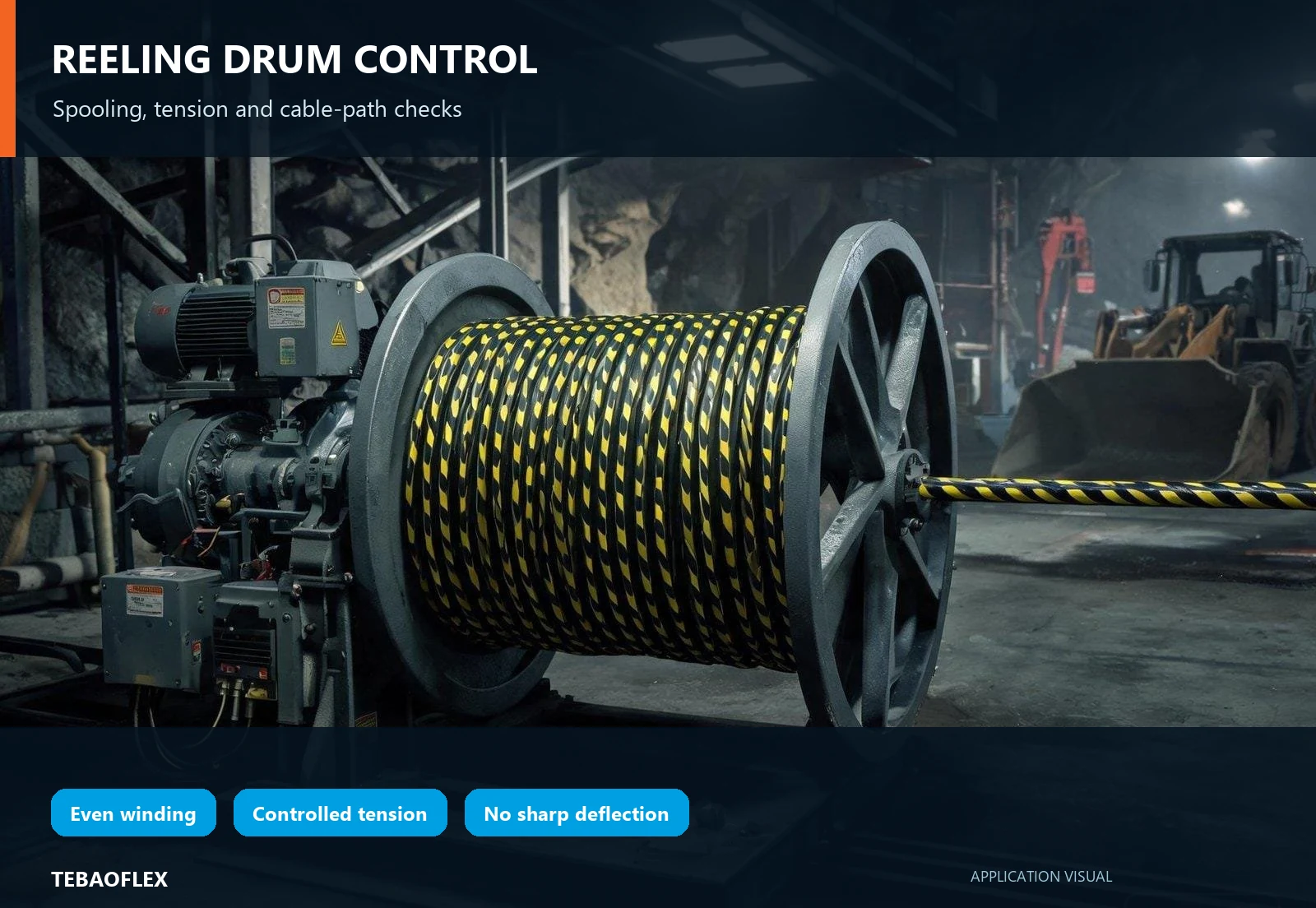Motorized reeling drum managing an NTSCGEWOU mining trailing cable