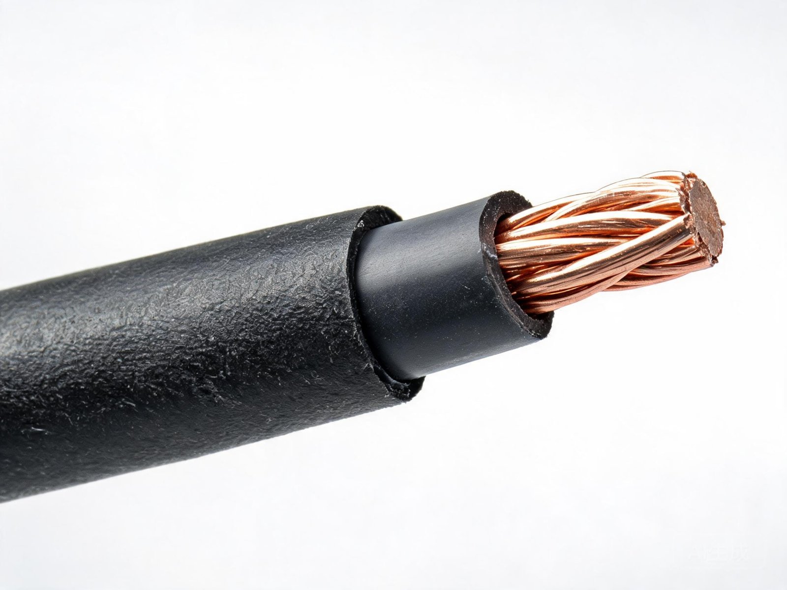 Close-up of EPR rubber insulation material on mining cable conductor showing layered insulation and rubber compound texture