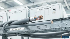 PLTC tray cable routed through an industrial control cabinet installation