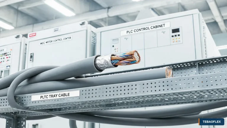 PLTC tray cable routed through an industrial control cabinet installation