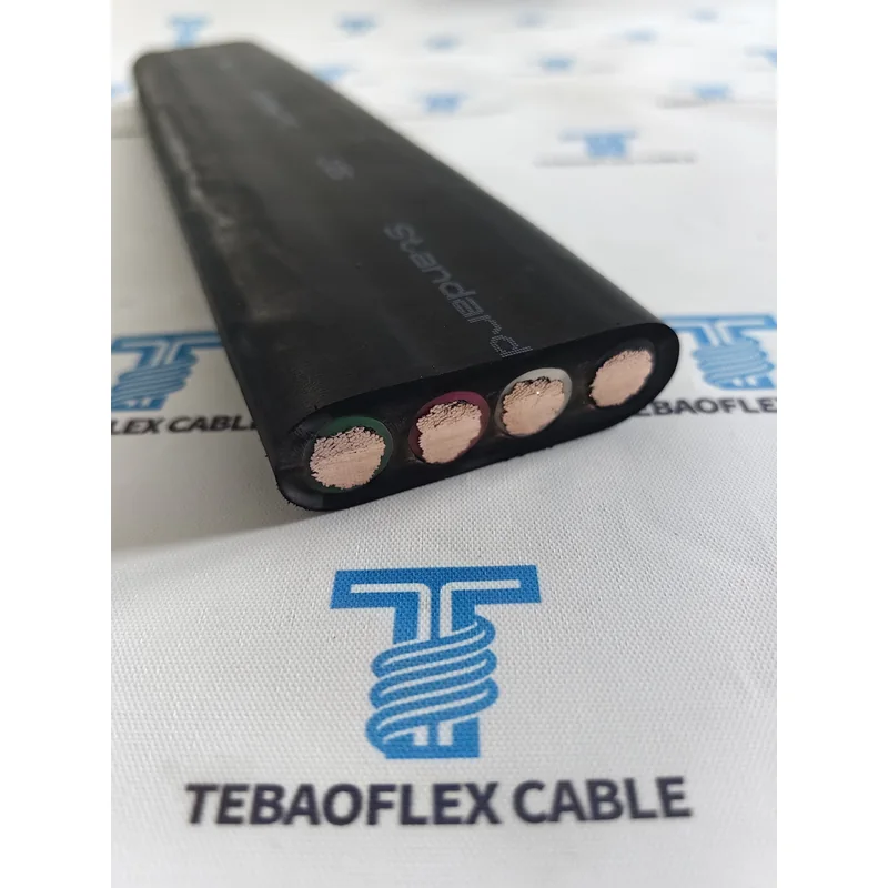 Flat PNCT rubber cable sample with four insulated copper conductors