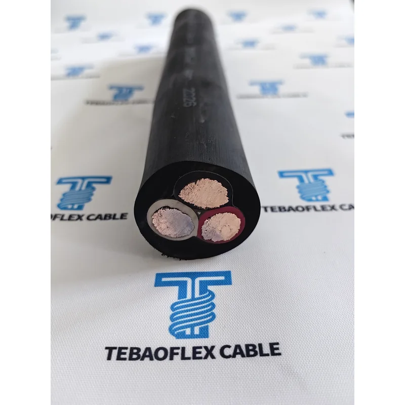 Round PNCT rubber cable sample with three insulated copper conductors