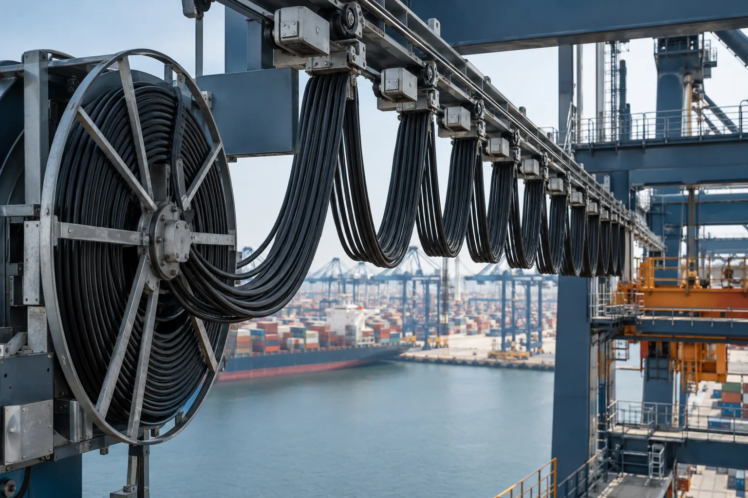 Reeling and festoon cable application on port material handling equipment