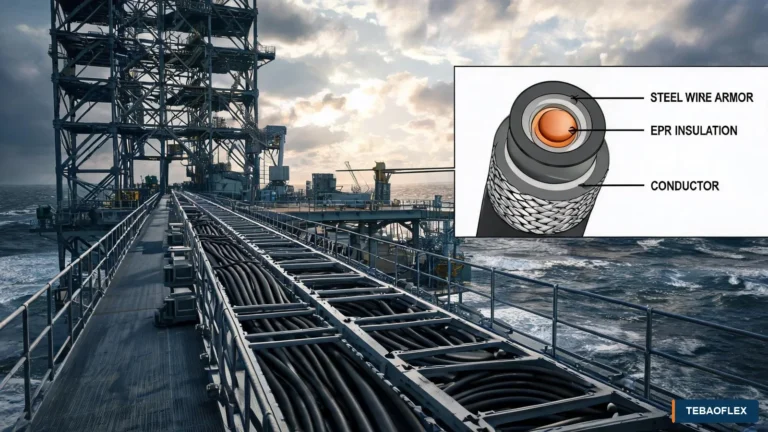 RFOU offshore power cable installed on an oil and gas platform