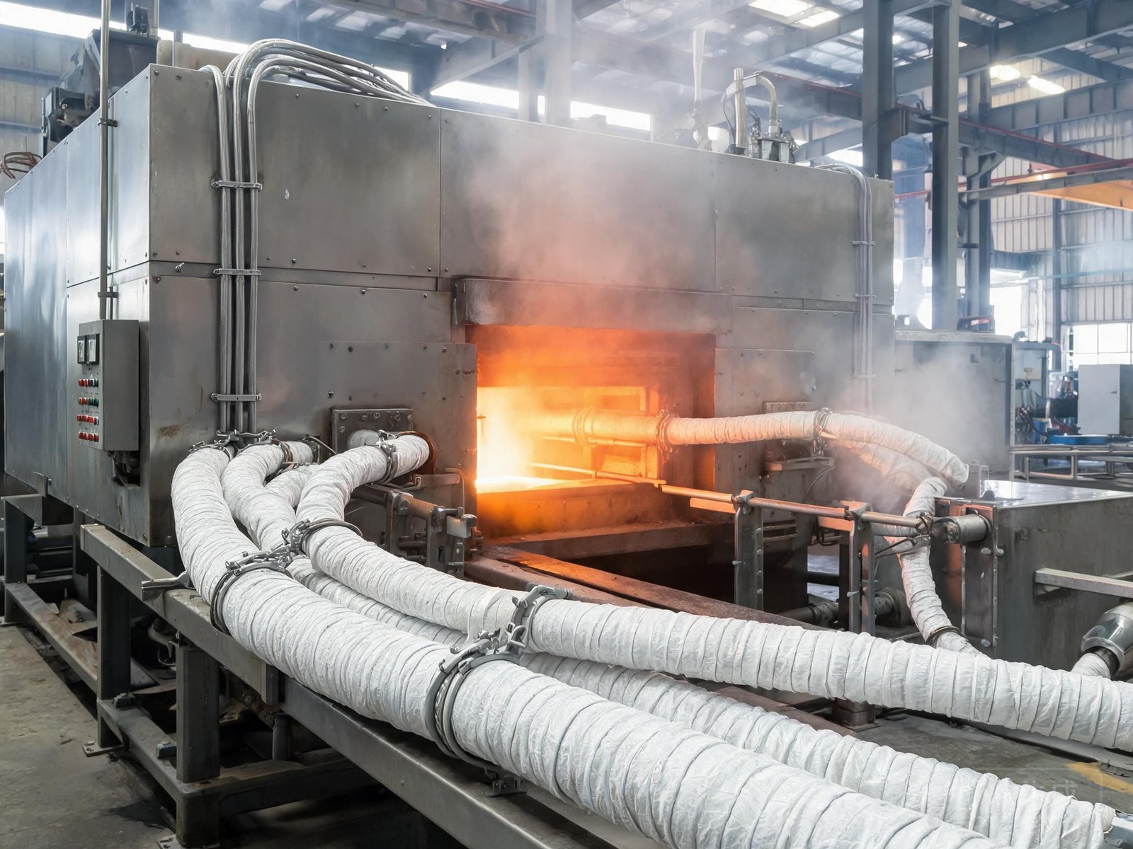Silicone rubber high-temperature cables installed in industrial heating equipment and furnace wiring area