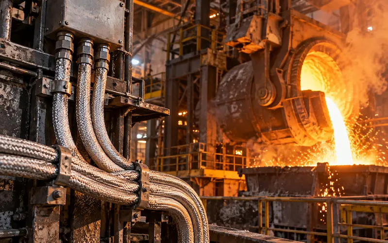 High-temperature specialty cable installed around steel mill and furnace equipment