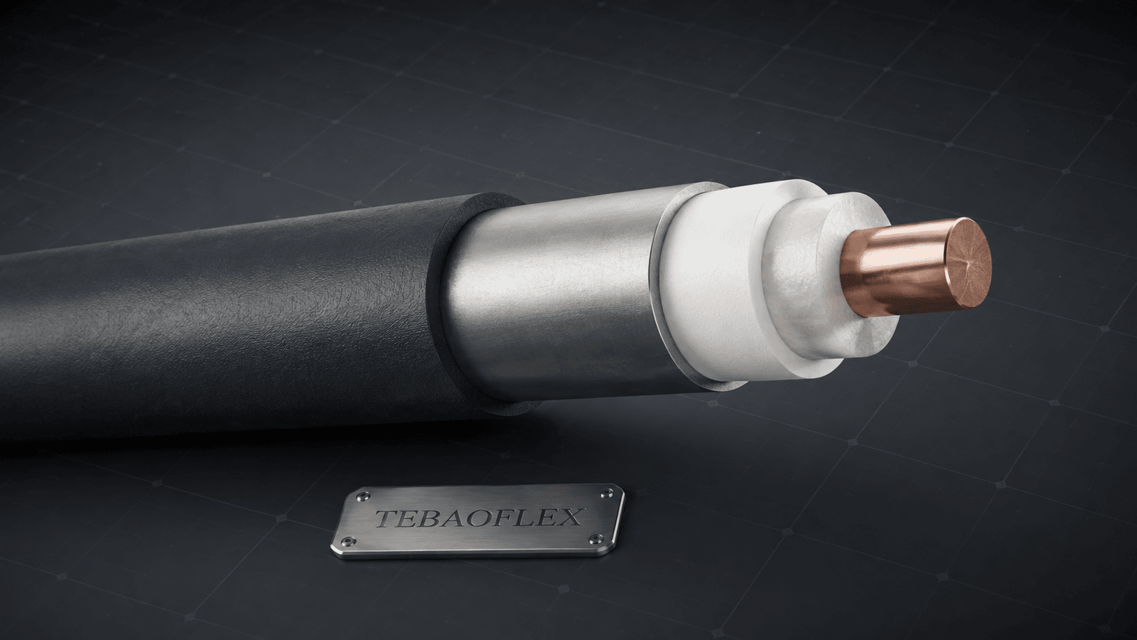 Conceptual cutaway of a tubing encapsulated TEC cable showing a copper conductor, insulation, metal tube and outer encapsulation