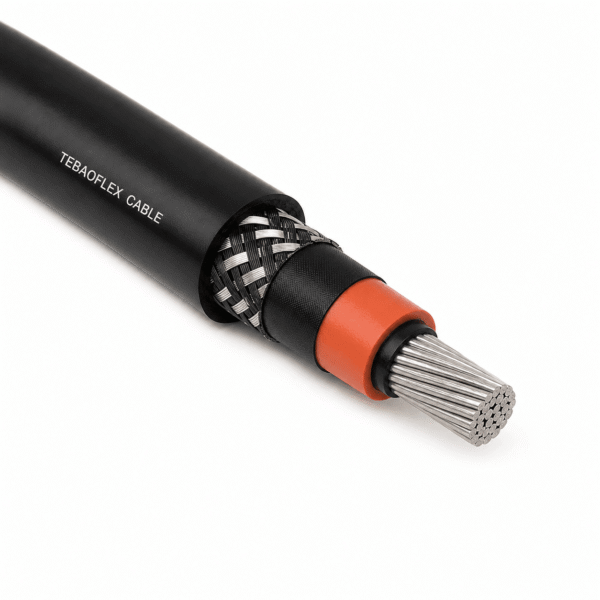 Type MV-105 Flexible Tinned Copper Cable 5-15 kV Type MV-105 flexible medium voltage cable with tinned copper conductor and TEBAOFLEX CABLE marking