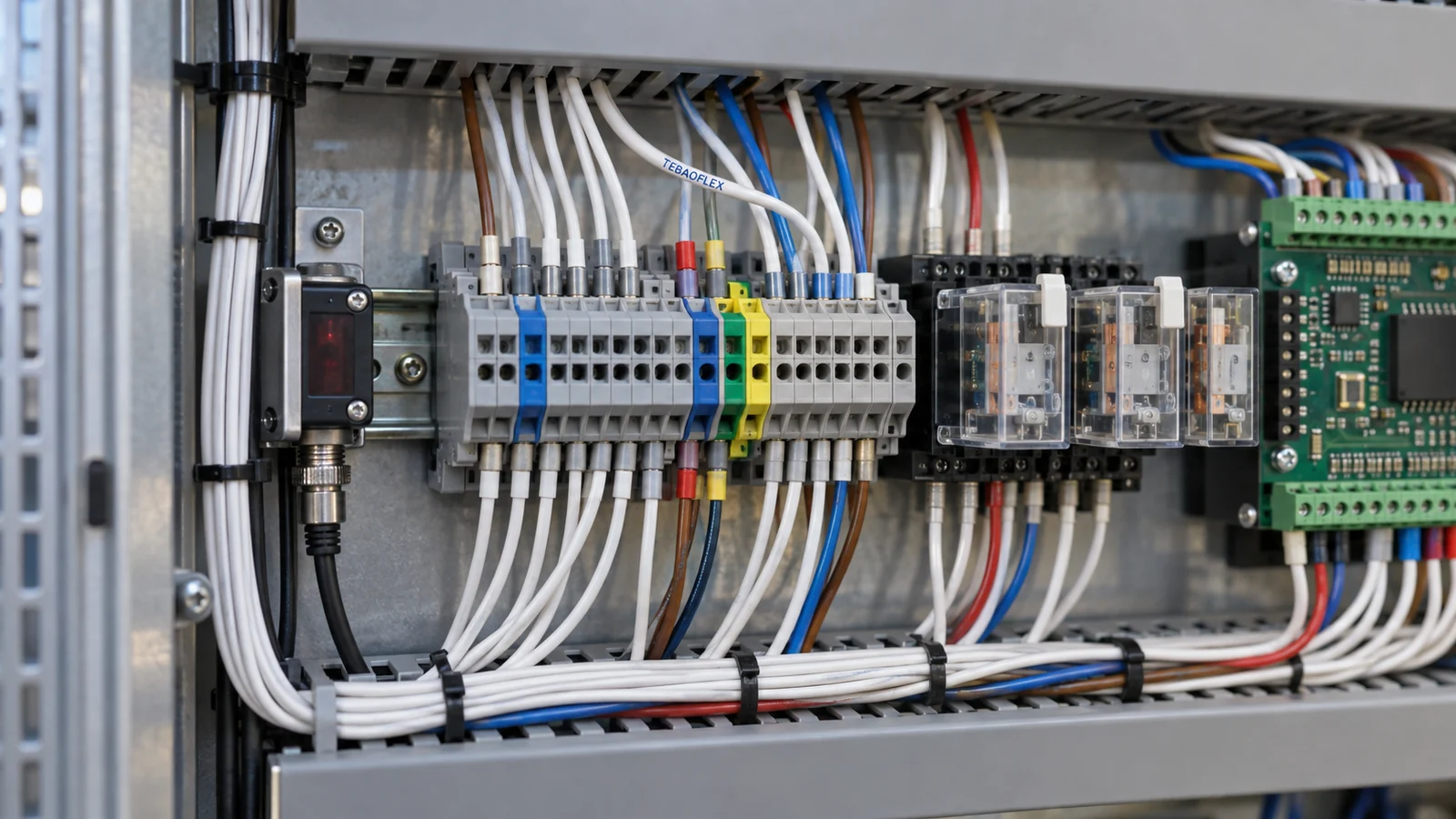 UL 1212 PTFE hook-up wire used for internal wiring in an industrial electronics control cabinet