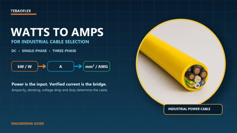 Watts to amps calculation for industrial motor and power cable selection