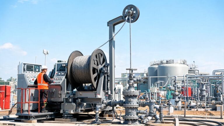 Wireline winch unit with mono conductor armored wireline cable deployed at oil and gas wellsite for logging operation