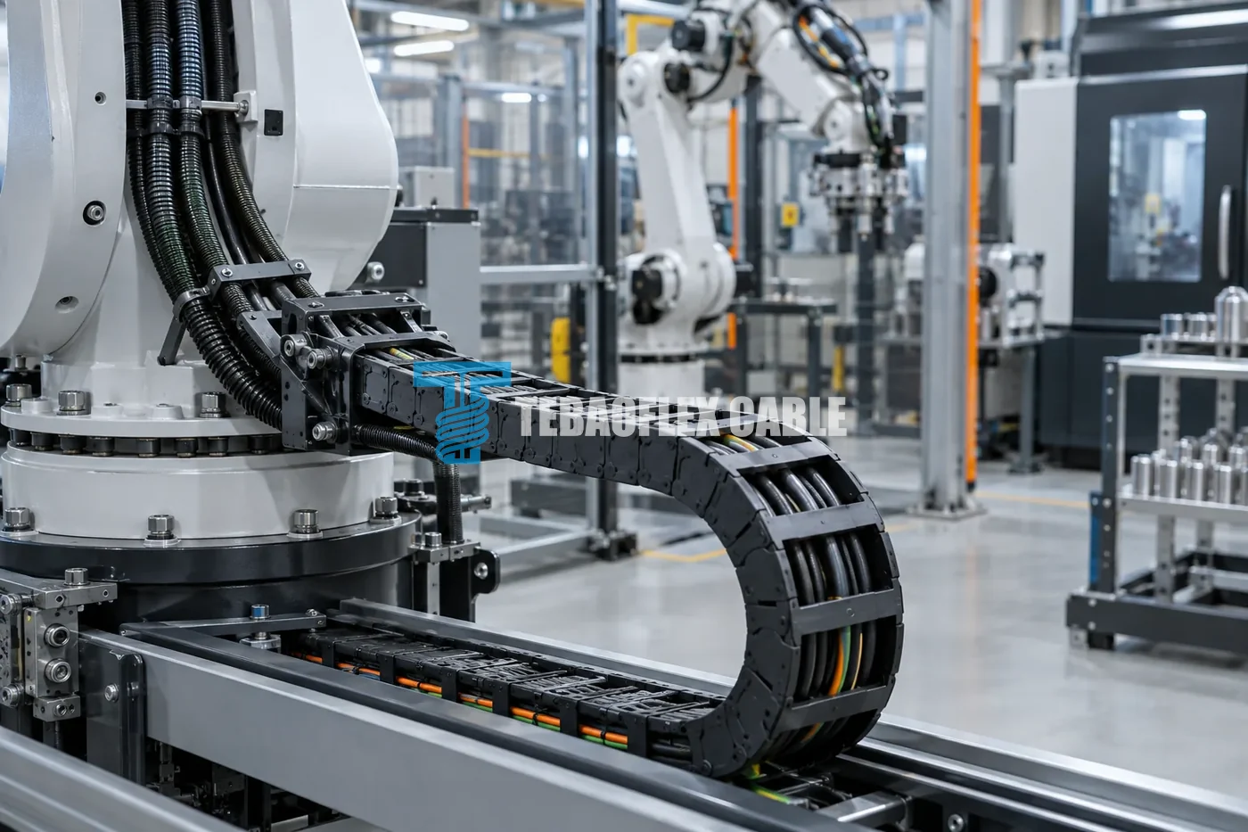 Industrial moving cable route used to explain mechanical duty