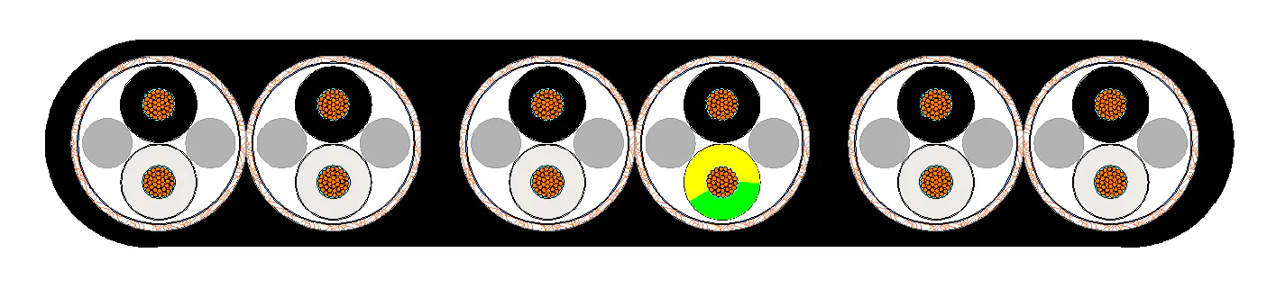 NGFLGOEU flat festoon cable cross-section with six screened parallel core groups