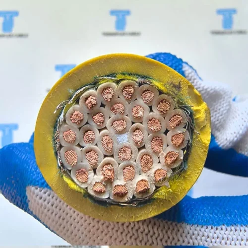 (N)SHTÖU-J yellow multicore rubber reeling cable cross-section with fine stranded copper conductors