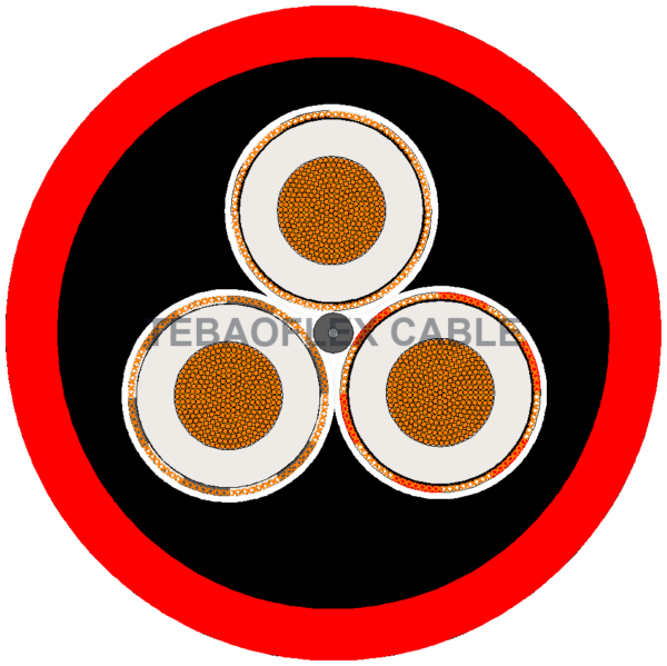 (N)TSCGECEWÖU Medium-Voltage Mining Cable Cross-Section | TEBAOFLEX CABLE Cross-section diagram of (N)TSCGECEWÖU Medium-Voltage Mining Cable with centered TEBAOFLEX CABLE watermark