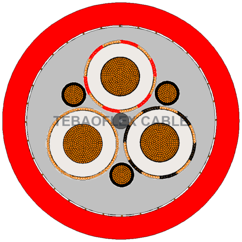 (N)TSCGECWOEU TBM Medium-Voltage Reeling Cable Cross-Section | TEBAOFLEX CABLE Cross-section diagram of (N)TSCGECWOEU TBM Medium-Voltage Reeling Cable with centered TEBAOFLEX CABLE watermark