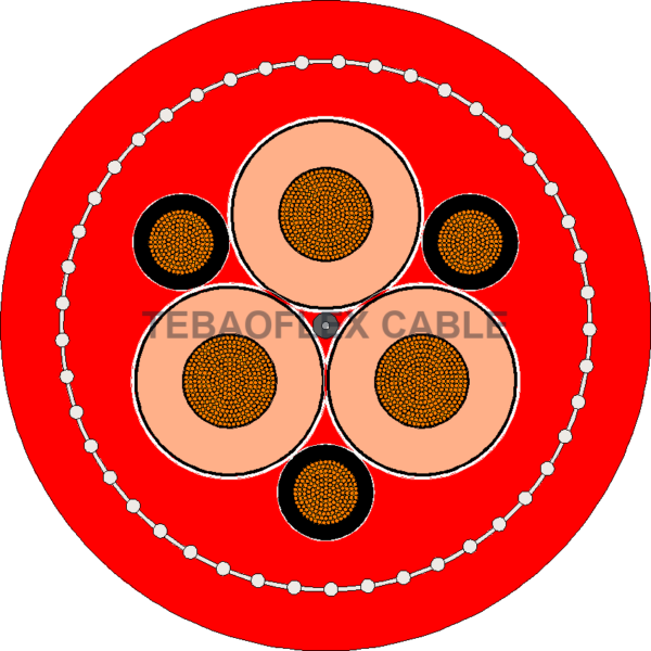 (N)TSCGEWÖU (SMK) Oil-Resistant Trailing Cable Cross-Section | TEBAOFLEX CABLE Cross-section diagram of (N)TSCGEWÖU (SMK) Oil-Resistant Trailing Cable with centered TEBAOFLEX CABLE watermark