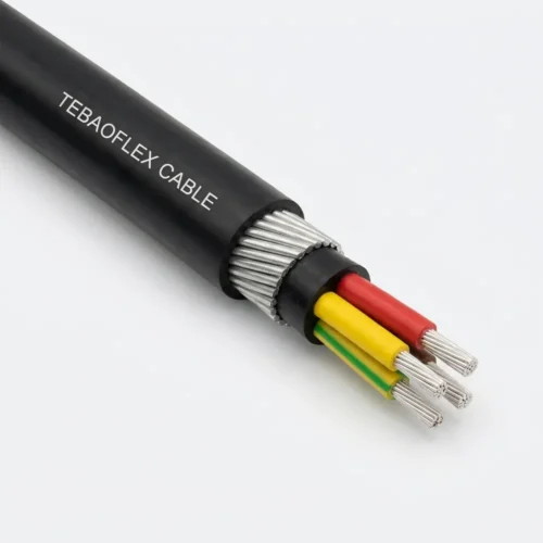 TEBAOFLEX BS 6708 Type 20 & Type 21 640/1100V Pliable Wire Armoured Mining Power Cable TEBAOFLEX BS 6708 Type 20 and Type 21 640/1100V pliable wire armoured mining power cable with matte black chloroprene outer sheath, galvanized steel strand armour, rubber inner bedding, and unscreened Class 5 tinned copper EPR cores