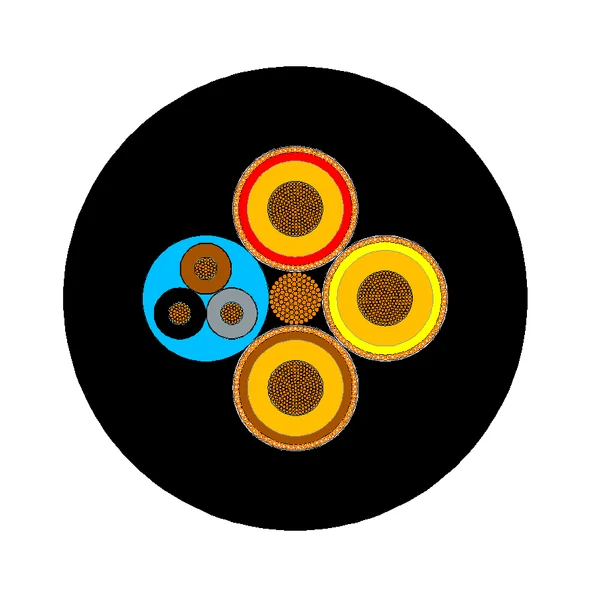Cross-section diagram of TEBAOFLEX BS 6708 Type 307S 1900/3300V 3-core pilot unit coalcutter trailing cable