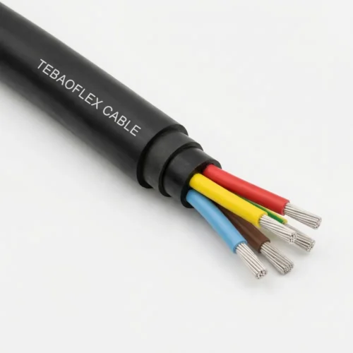 TEBAOFLEX BS 6708 Type 43 125/72V flexible handheld drilling machine cable (5x6 mm2) with black chloroprene outer sheath, conducting elastomeric inner sheath and cradle, and five unbraided EPR cores with Class 5 tinned copper conductors