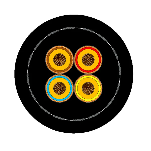 Cross-section diagram of TEBAOFLEX BS 6708 Type 62, Type 63 & Type 64 640/1100V Screened Armoured Mining Cable