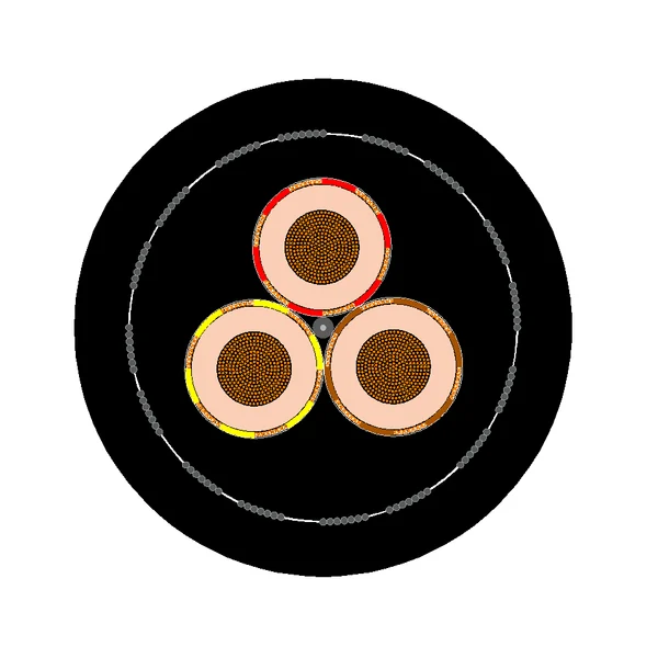 Cross-section diagram of TEBAOFLEX BS 6708 Type 630 & Type 631 3.8/6.6kV Screened Armoured Mining Power Cable
