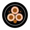 Cross-section diagram of SANS 1520-2 Type 633-ECC 19/33kV screened reeling cable showing 3 extra-heavy-wall triple-extruded EPR power cores, 2 EPM pilot cores, 1 bare tinned copper ECC conductor, nylon braid and black CR sheaths