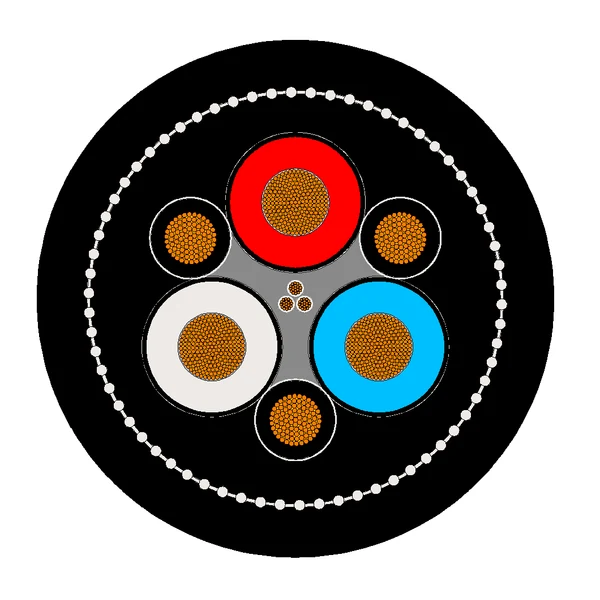 Cross-section diagram of TEBAOFLEX AS/NZS 1802 Type 245 longwall shearer mining cable with three central extensible pilots