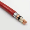 YKGYFTZNYN-366KV Polish Standard Underground Mining Cable Studio Image TEBAOFLEX YKGYFtZnyn 3.6/6 kV medium-voltage Polish underground mining power cable with red flame-retardant PVC outer sheath, galvanized steel tape armour, copper tape screen and 3 numbered Class 2 copper cores