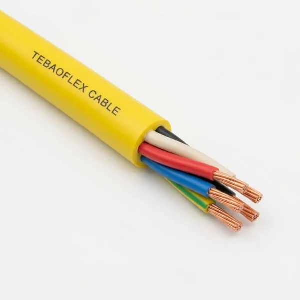 TEBAOFLEX YnKGY-żo 0.6/1 kV fixed Polish mining power cable with single yellow flame-retardant PVC outer sheath and 5 bare copper cores including green-yellow protective earth