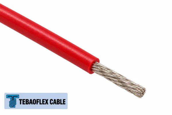 UL 1056 Style PVC Hook-Up Wire 105°C 600V Illustrative red single-core UL 1056 style PVC hook-up wire with exposed stranded copper conductor