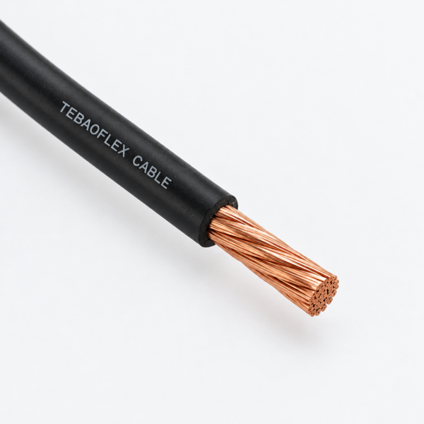 UL 3580 Silicone Wire 1000V 150°C Single-Core Product View Illustrative black single-core silicone wire with stranded copper conductor and TEBAOFLEX CABLE print on insulation